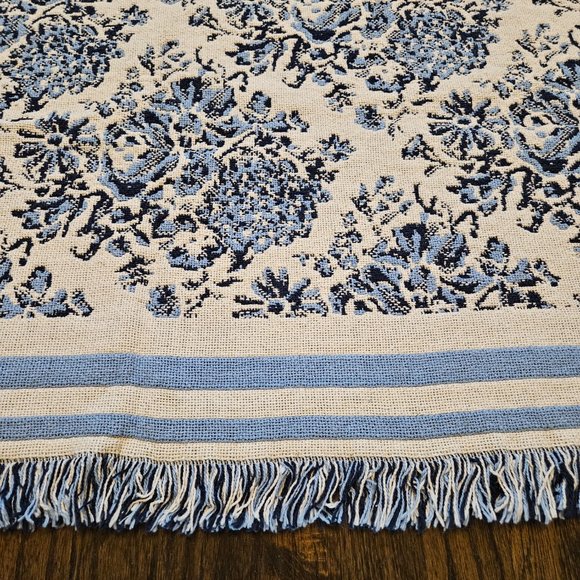 NEW RUG BARN CHRISTINA BLUE COMBO NAVY, MEDIUM BLUE, AND CREAM THROW/ BLANKET - Picture 10 of 11